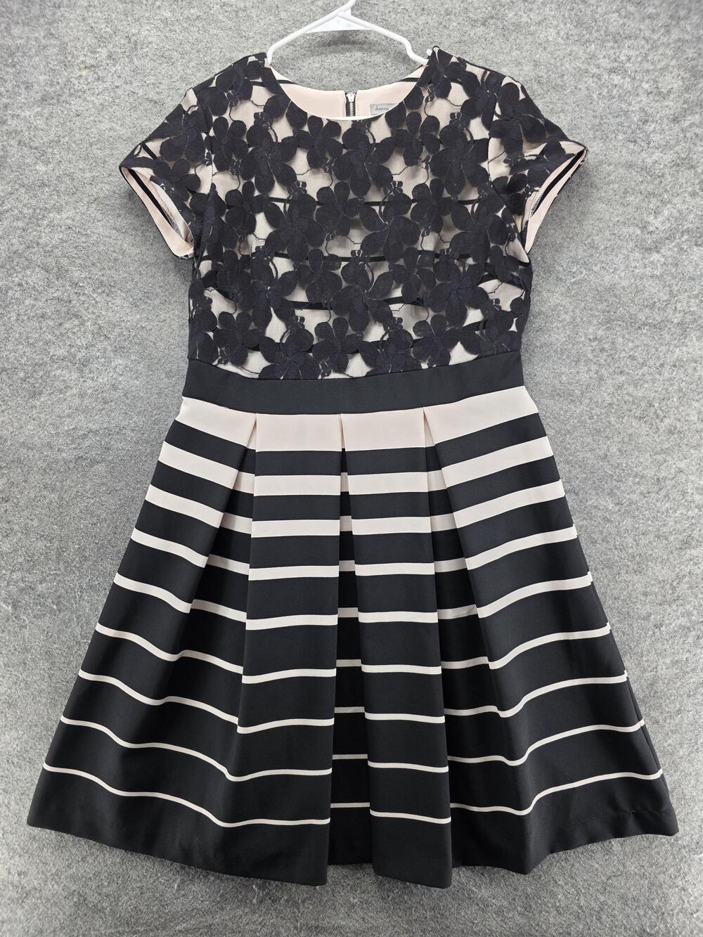 Danny & Nicole Dress Womens 14 Black Fit & Flare Lace Striped Knee Length